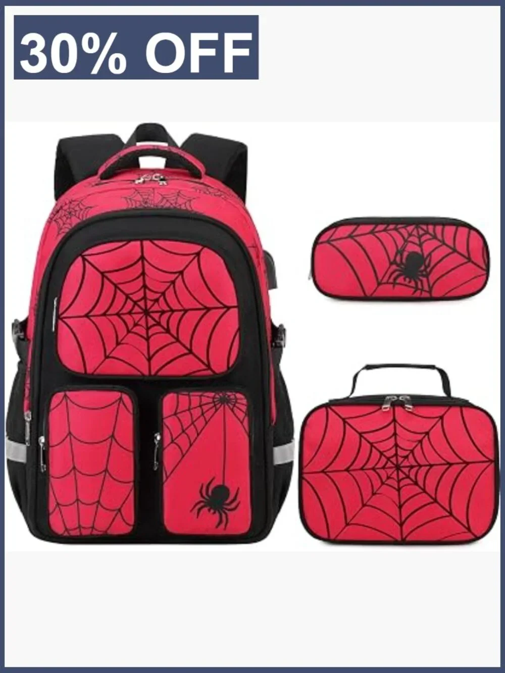 3-in-1 Kids Backpack Set with Lunch Bag & Pencil Pouch, Waterproof, USB Port